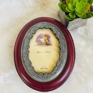 Classic Oval Burgundy Photo Frame with Ornate Silver Trim
